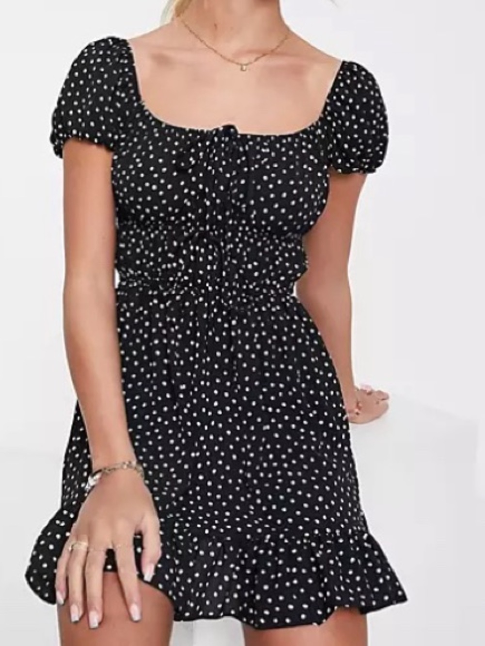 ASOS Black Polka Dot Puff Sleeve Mini Dress
